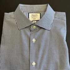 Charles Tyrwhitt Dress Shirt Mens 17/35 Blue White Non Iron Slim Fit