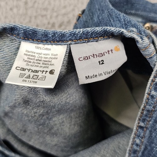 Carhartt Overalls Boys 12 Blue Denim Workwear Carpenter Bib Pants Master Cloth - Picture 8 of 11