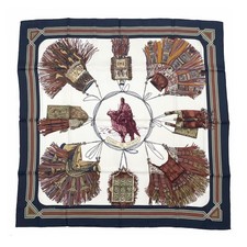 Hermes Carre 90 Cuirs du Desert Leather Silk Scarf Navy Used