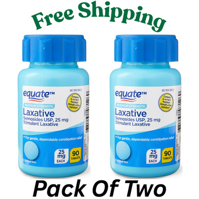 Equate Maximum Strength Sennosides USP Laxative Tablets 25 mg 90 Count, 2 Pack