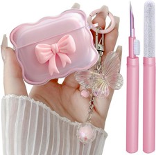 Clear Case Cute Pink for AirPods Pro 2/1, 3D Bow Pattern Design with Keychain