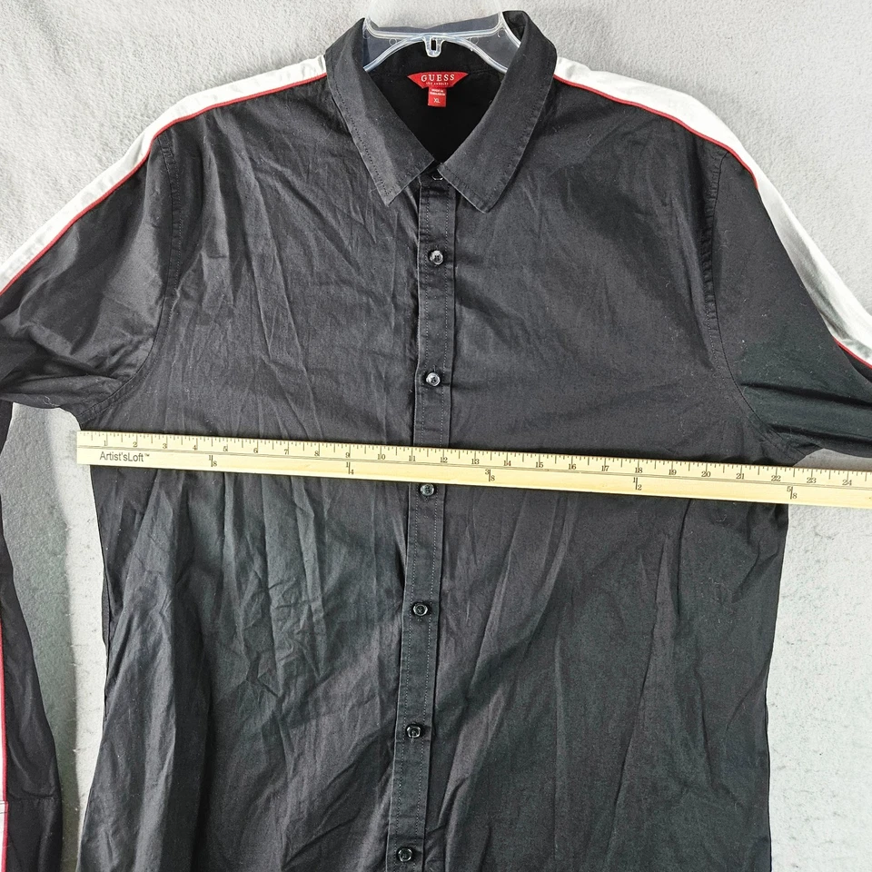 Camisa Guess Para Hombre Extra Grande Negra Corredor Rayas Brazo Moderna Audaz Elegante Foto 3 de 4