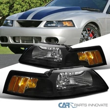 Fit 99-04 Ford Mustang GT Replacement Black Headlights Corner Turn Signal Lamps