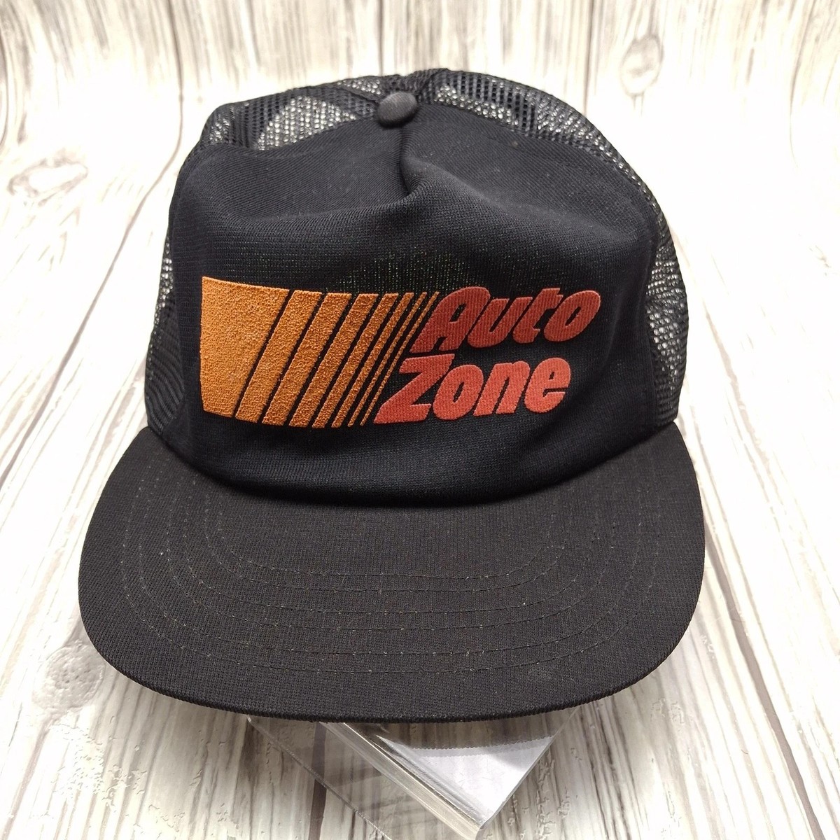Vintage AutoZone Hat Cap Snap Back Black Mesh Trucker Patch Made