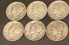 Lot Of 6 Mercury Dimes 90% Silver Philadelphia Mint 1940 through 1945