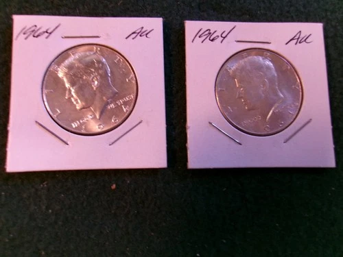 2 - 1964 Kennedy 90% Silver Half Dollars in AU Condition