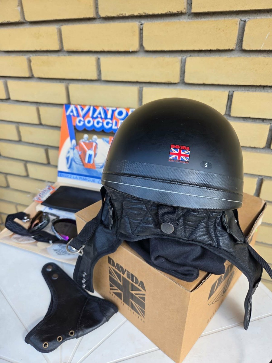 Davida classic helmet+leather mask+Leon Jeantet googles HARLEY