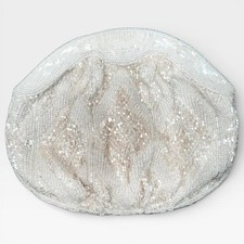White Beaded Vintage Small Formal Clutch with cloth strap