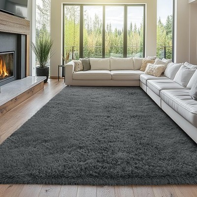 Fluffy 8x10 Area Rug Living Room Shag Grey Area Rugs for Bedroom- Large Plush...