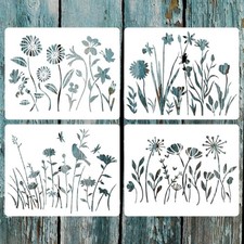 4 Pieces Spring Wildflower Stencils for Painting, Reusable 5.9 x 4.7 Inch
