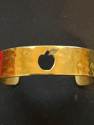 Gold Metal Rustic Cuff Bracelet with Apple shape Cutout.