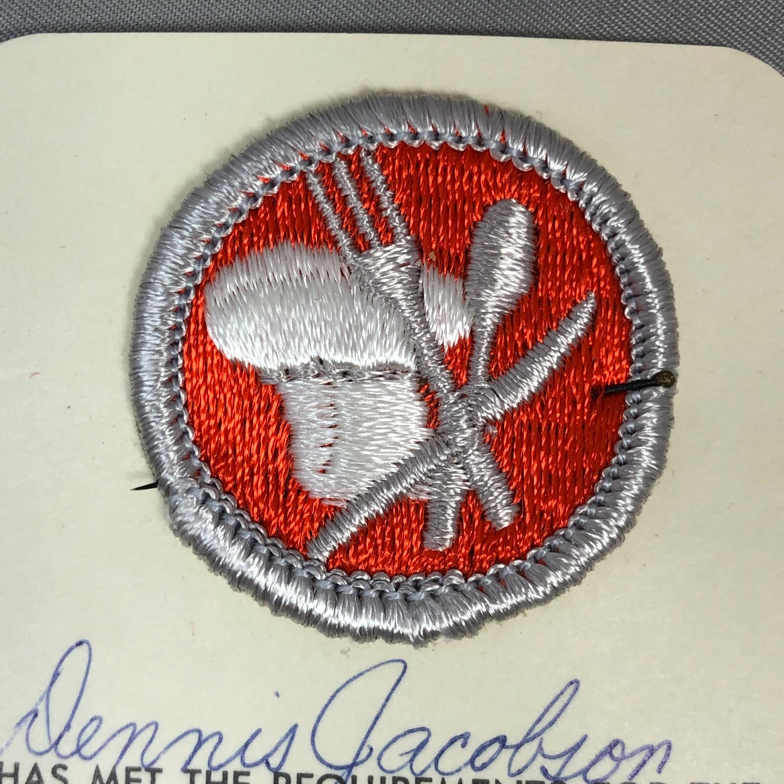 1969 Boy Scouts COOKING Merit Badge PATCH on CARD Vintage VIKING