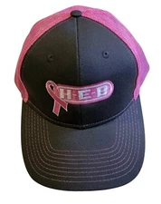 H-E-B HEB LOGO Port Authority Pink And Gray Breast Cancer Mesh HAT CAP Snapback 