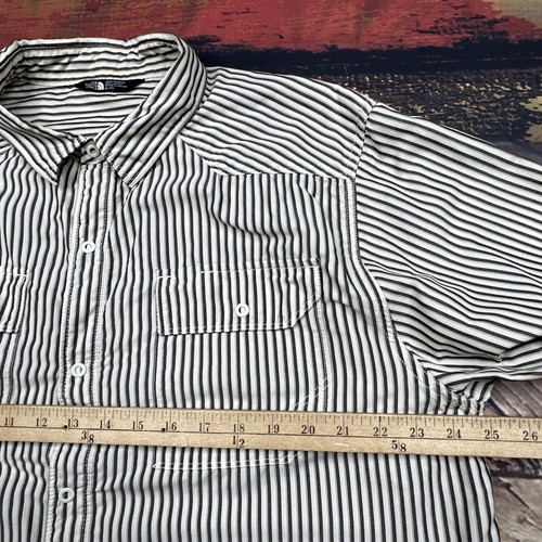 The North Face Shirt Mens XL Snap Button Ivory Gray Striped Short Sleeve Hiking - Picture 10 of 12