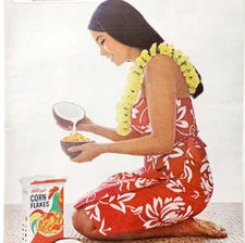 1965 Kellogg's Corn Flakes Cereal Advertisement Hawaii Coconut Milk DWJJ14