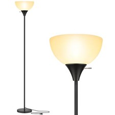 Floor Lamp LED Standing Lamps with White Plastic Shade Black Modern Torchiere...