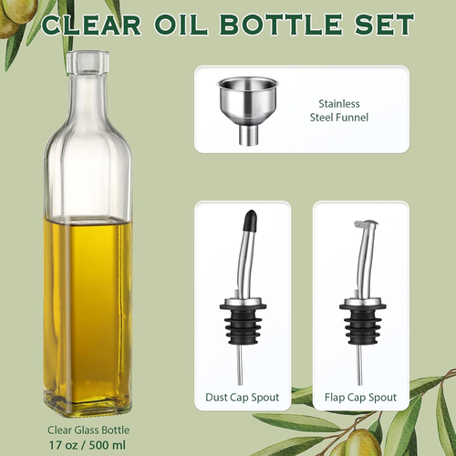 17Oz Glass Olive Oil Dispenser with Pourers & Funnel, Kitchen Carafe - Picture 2 of 12
