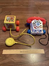 Fisher Price Vintage 1970 Peek a Boo Block No.760, 1961 Chatterbox Telephone Toy