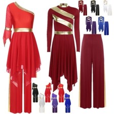 iiniim Women Praise Dance Outfit Overlay Long Sleeve Irregular Dress with Pants