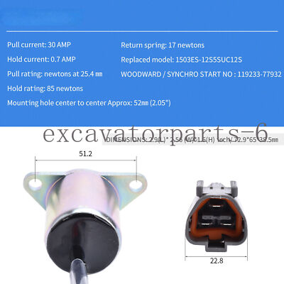 Otobaijeni 12V Fuel Shutoff Solenoid Valve - Fits Yanmar & Thermo King Engines, Replaces 1503ES-12S5SUC11S