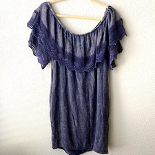 Umgee Womens Dress Size Small Blue Off Shoulder G1006 Eyelet Shift NWT
