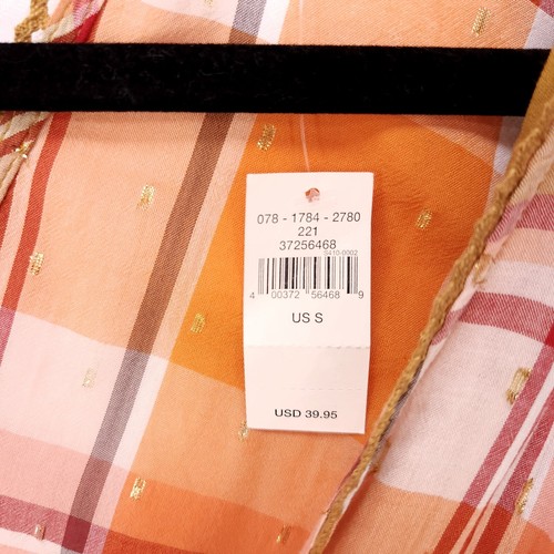 Aerie Cropped Tank Top Tie Front Peplum Flounce Orange Plaid Small Oversized - Picture 14 of 15