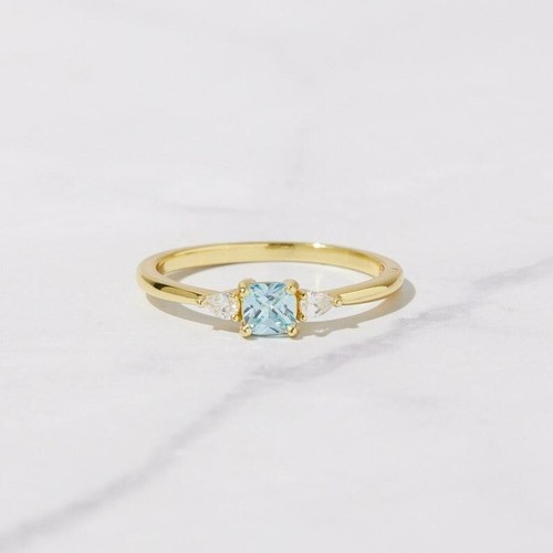 1.46 Ct Cut Natural Aquamarine Moissonite 925.Gold Plated Ring - Picture 3 of 4