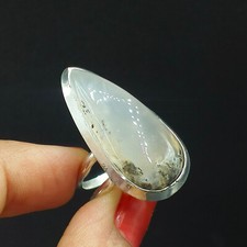Natural Moss Agate Pear Gemstone 925 Sterling Silver Ring Size-7.75 US