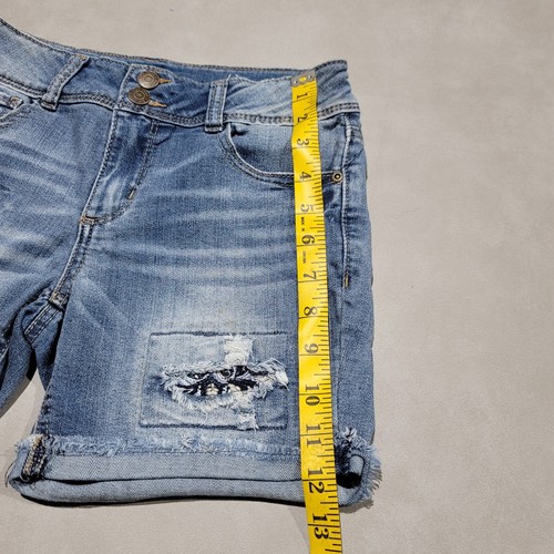 Mudd Denim Jean Shorts Youth Girls 14 Blue Cuffed Distressed Adjadtsble Waist - Picture 5 of 10