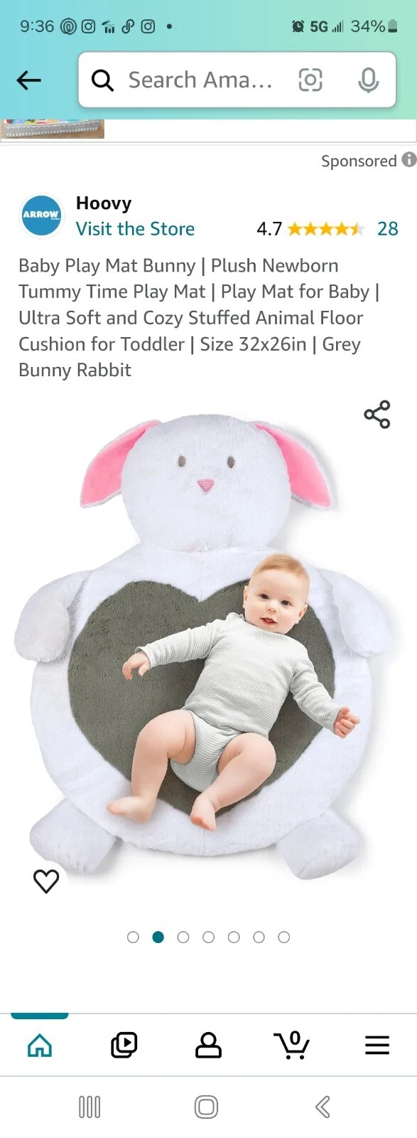 Baby Play Mat Bunny | Plush Newborn Tummy Time Play Mat | Play Mat for Baby I...