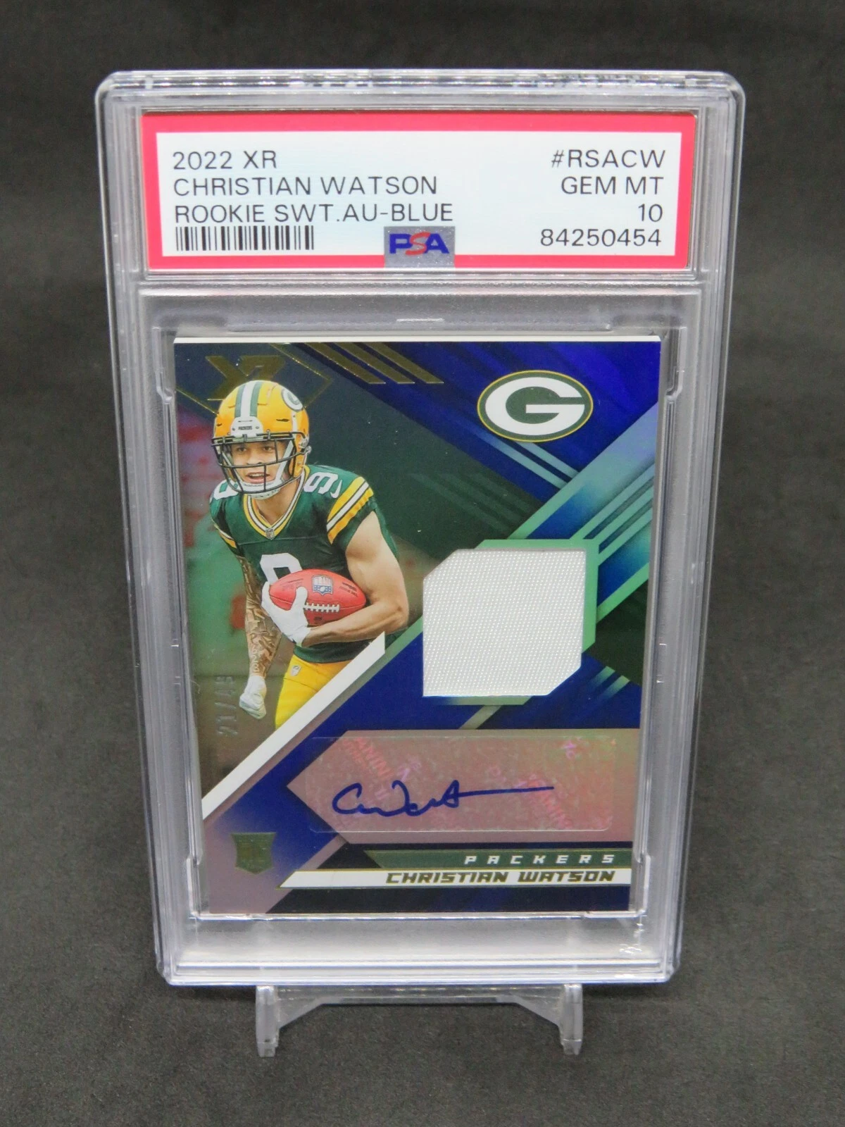 Christian Watson Panini XR Rookie Swatch Autographs #RSACW Blue