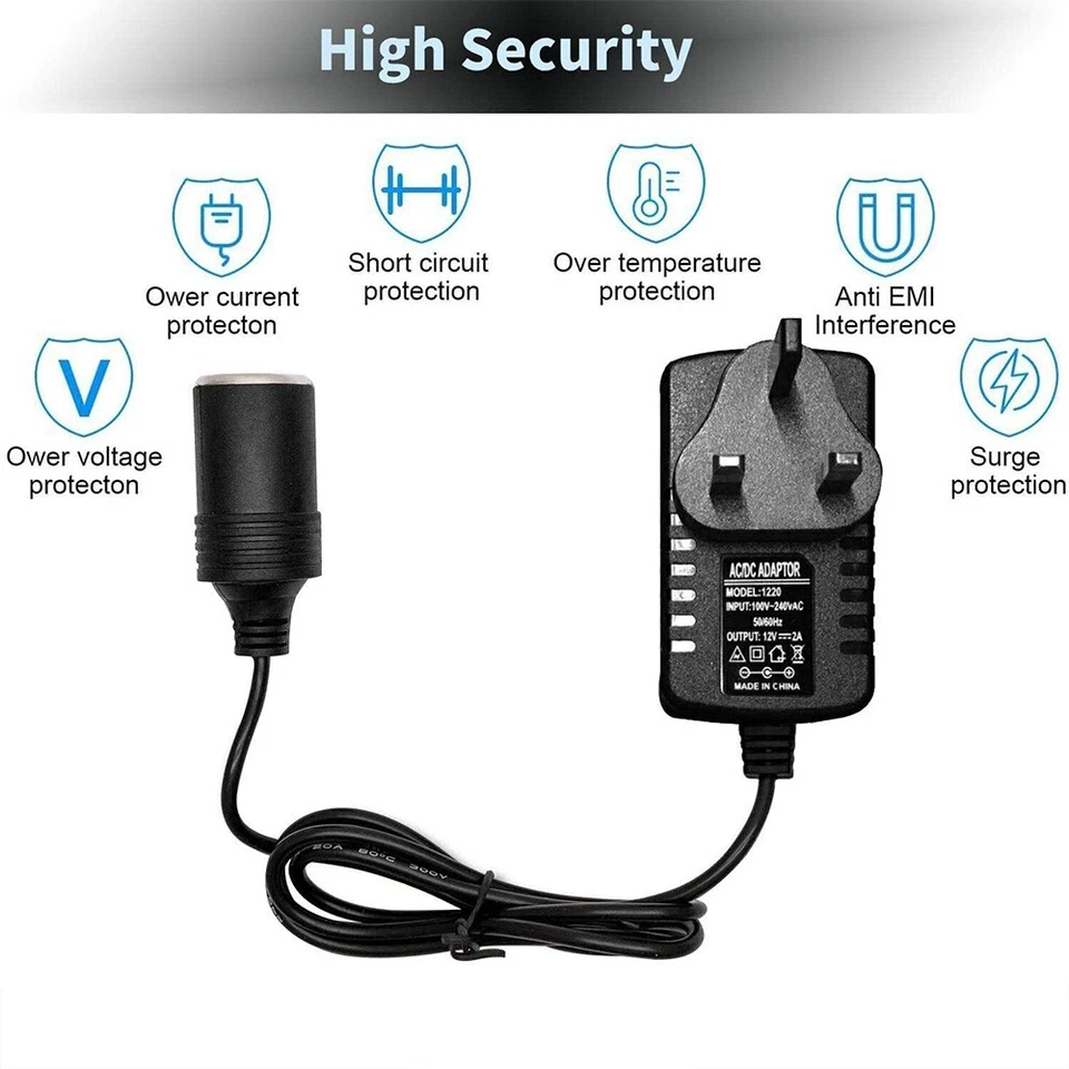 240V Main Plug to 12V Socket Adapter Car Cigarette Lighter Power Converter AC/DC - Image 4 of 4