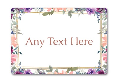 Personalisiert Beliebiger Text Blumen Bordüre Aquarell METALL Schild Innen Außen Garten