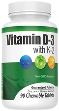 Vitamin D-3 (2,000 IU) + K2 | All Natural Immune Support - 90 Chewable Tablets
