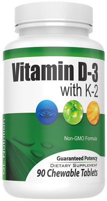 Vitamin D-3 (2,000 IU) + K2 | All Natural Immune Support - 90 Chewable Tablets