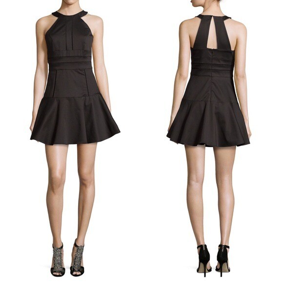 Parker Brady Seamed Flare-Hem Mini Dress in Black Size Small MSRP $253