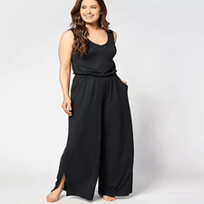 Bumblebella Jill Martin Medium Dreamy Jersey Jumpsuit Black Elastic Waist NWOT)