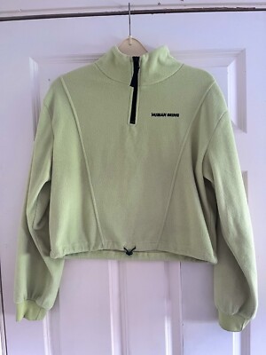 Divided H&M Embroidered 'HUMAN BEING' Soft Green Jumper Jacket XS Fits M 8 10 12