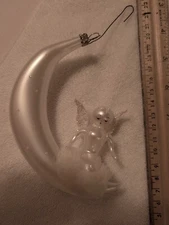 Vintage De Carlini Italian Blown Glass Angel on A Cresent Moon  