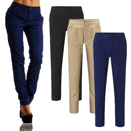 Womens High Waist Trousers Straight Leg Pants for Work Lightweight Long Length P - Picture 5 of 32