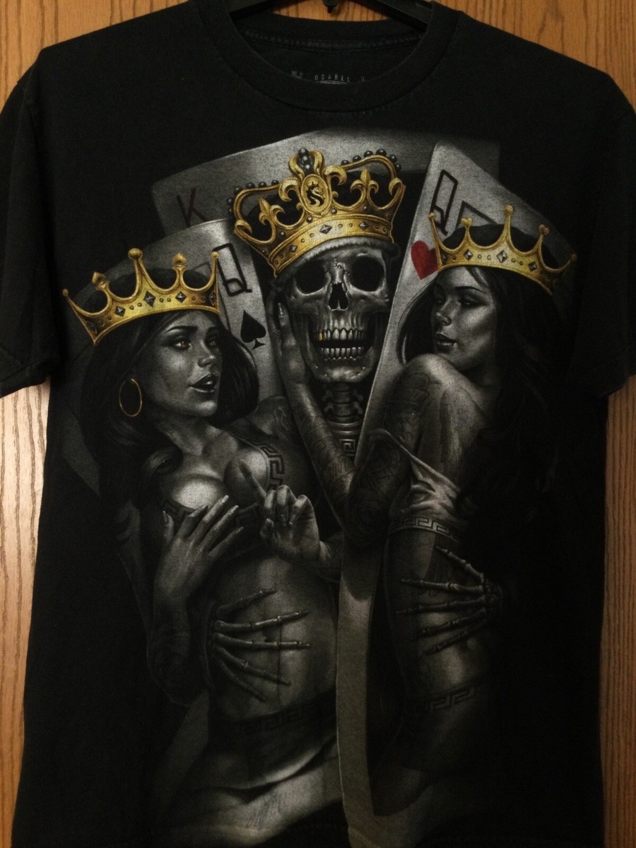 Skeleton King With Queens Of Spades & Hearts - 2014 Black Shirt