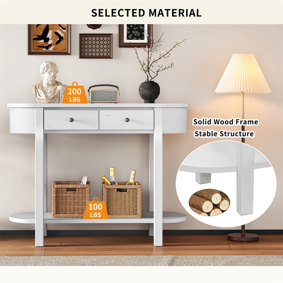 Elegante Consola Retro Con Diseño Curvo Para Salones Pasillos Blanca Foto 3 de 4