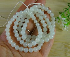 Certified White Hetian Nephrite Jade Beads Necklace 24 inches Emerald B-188-6