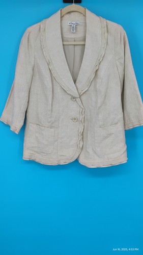 NEW Kim Rogers 100% Linen Blazer Ivory Ruffle Trim Buttons Down Pockets Lined PS - Picture 19 of 23