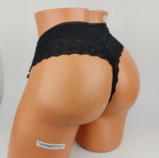NWT LANE BRYANT CACIQUE PLUS 22/24 COTTON THONG BLACK WITH BLACK LACE PANTY