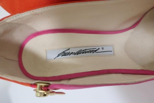 Brian Atwood Julep Zipper Pumps Pink/Red Suede Size 35.5 Peep Toe Heel - Picture 10 of 12