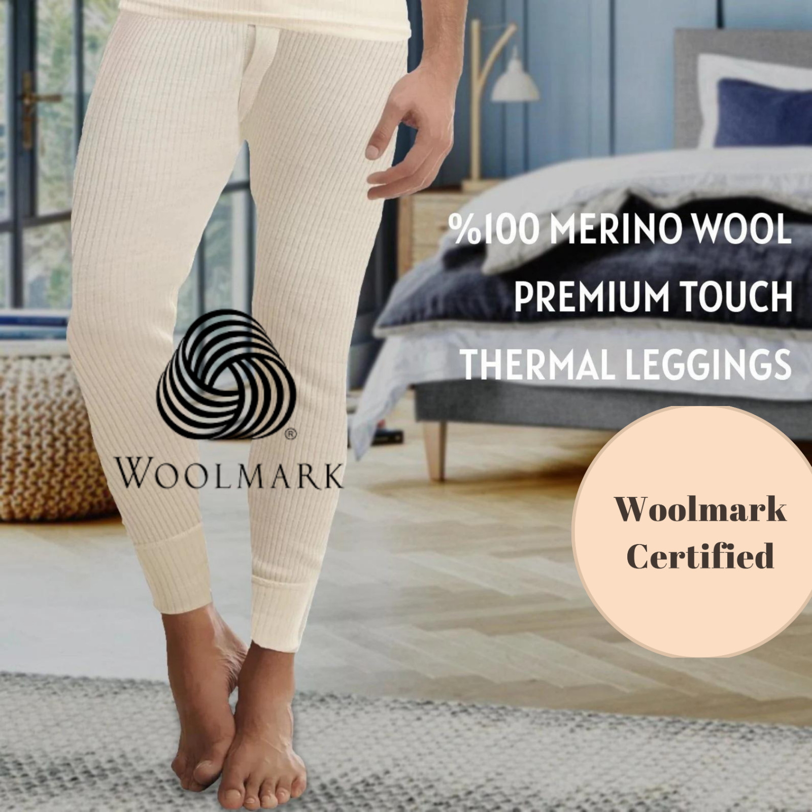 0 Leggings de lana merino para hombre - Pantalones de ropa interior térmica - Fitness Outdoor