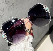 FASHION BLACK RHINESTONE DECORATIVE SUNGLASSES FOR WOMEN