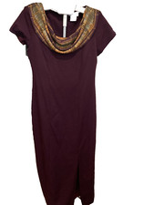 Worthington Black Raspberry Maxi/Midi Dress & Scarf, SZ 8, Lined, Machine Wash