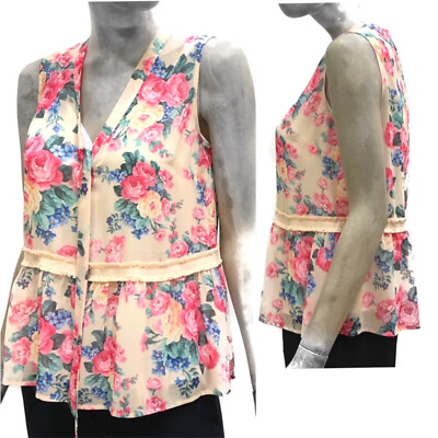 Mytwin Twinset Top Beige Georgette Damen Hemden Blumen T-Shirt Unterhemd